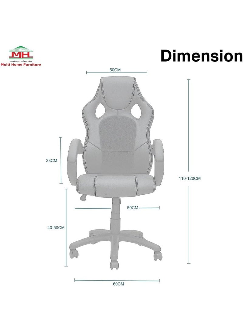 مالتي هوم فيرنيتشر كرسي مكتب منزلي من Multi Home Furniture، مصنوع من جلد البولي يوريثين الأسود - كرسي مريح مع مسند رأس ودعم للظهر، ومساند ذراعين مبطنة ثابتة، وقابل لتعديل الارتفاع، مناسب للألعاب، كرسي دوار للمكتب، كرسي كمبيوتر للاستخدام المنزلي. - Image 3
