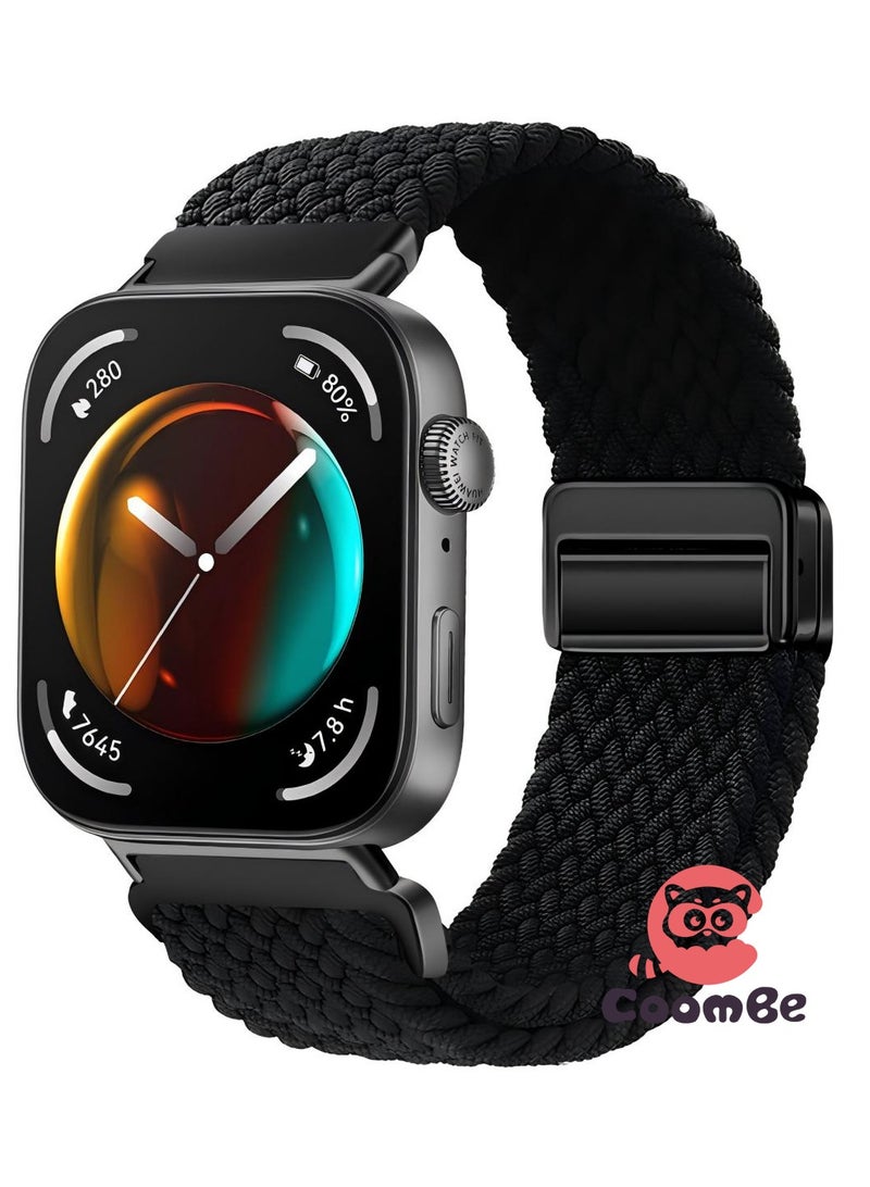 كومبي سوار معصم مغناطيسي قابل للتعديل من النايلون لساعة هواوي فيت 3/فيت 4/فيت 4 برو، أسود