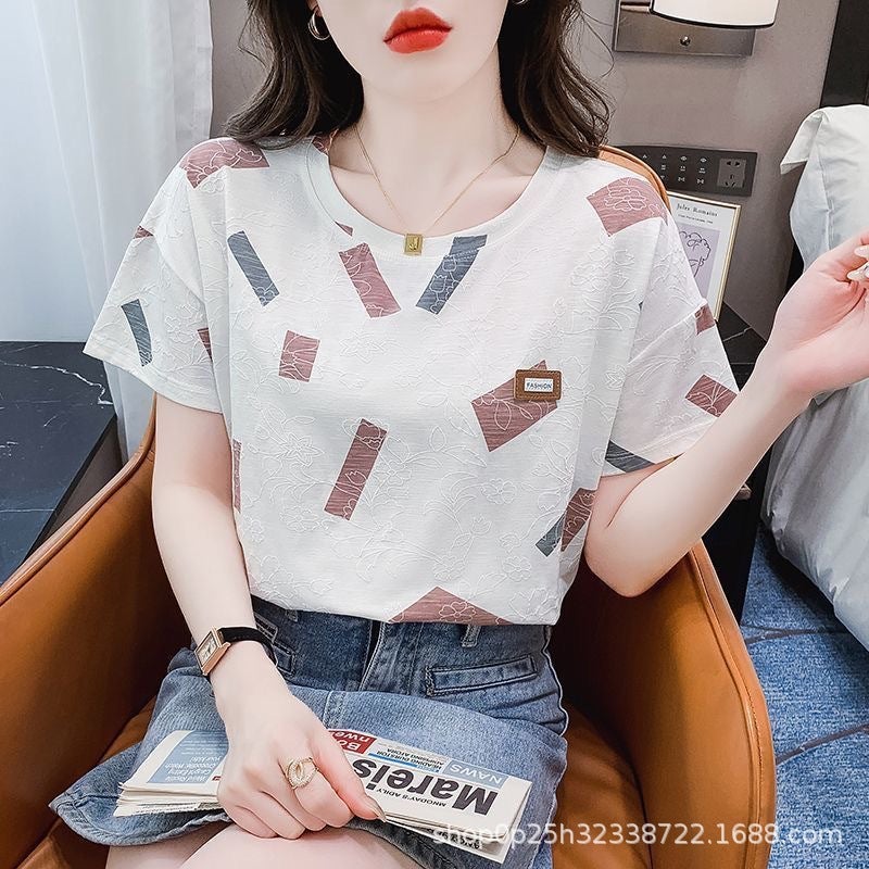 White T-Shirt Women'S Short Sleeve Round Neck Loose T-Shirt Base Shirt All-Match Top Instagram Trend - Image 3