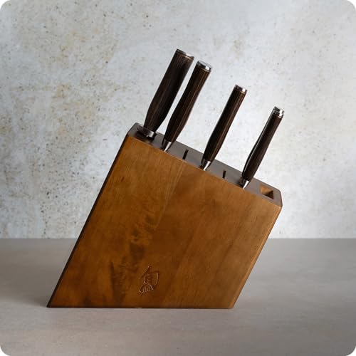 Shun Premier 6 Piece Block Set, Includes 8" Chef, 4" Paring, 5.5" Nakiri, 6.5" Utility Knives, Honing Steel & 8-Slot Angled Knife Block, Handcrafted Japanese Knife Set, Pakkawood Handles - Image 5
