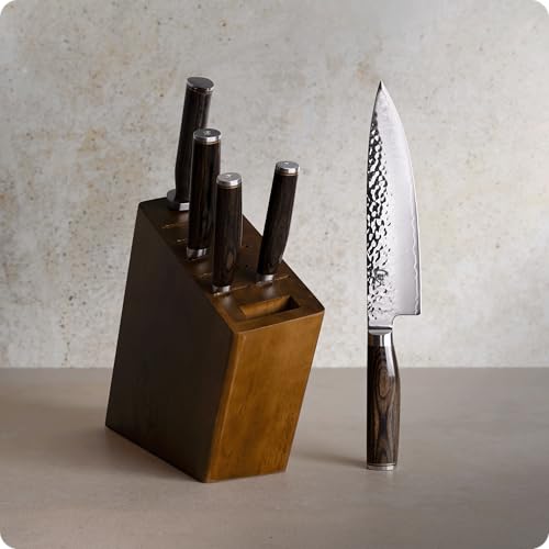 Shun Premier 6 Piece Block Set, Includes 8" Chef, 4" Paring, 5.5" Nakiri, 6.5" Utility Knives, Honing Steel & 8-Slot Angled Knife Block, Handcrafted Japanese Knife Set, Pakkawood Handles - Image 2