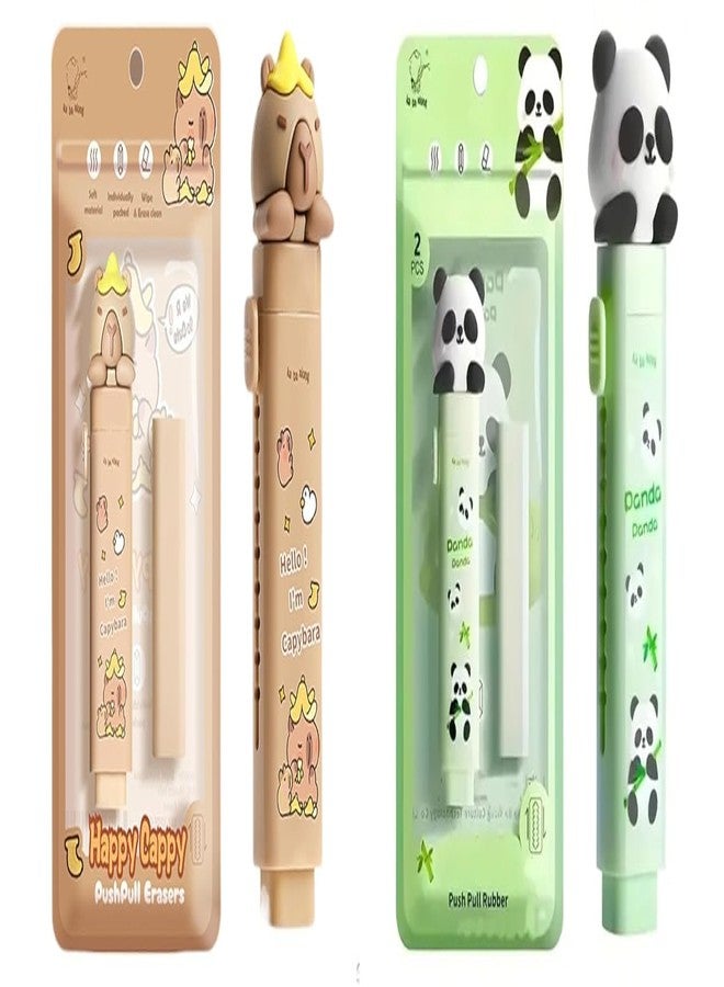Funspark Cartoon Shaped Cute Erasers Push Pull Design Retractable Erasers Pastel Aesthetic Pencil Eraser Cute Rubber for Kids Students School Office Stationery (Coffee + Green) - Image 1