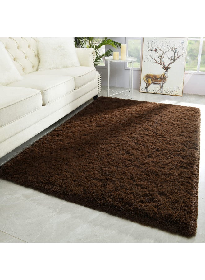 Merelax Soft Modern Indoor Large Shaggy Rug for Bedroom Livingroom Dorm Kids Room Home Decorative, Non-Slip Plush Fluffy Furry Fur Area Rugs Comfy Nursery Accent Floor Carpet 3 X 5 Feet, Brown - Image 1