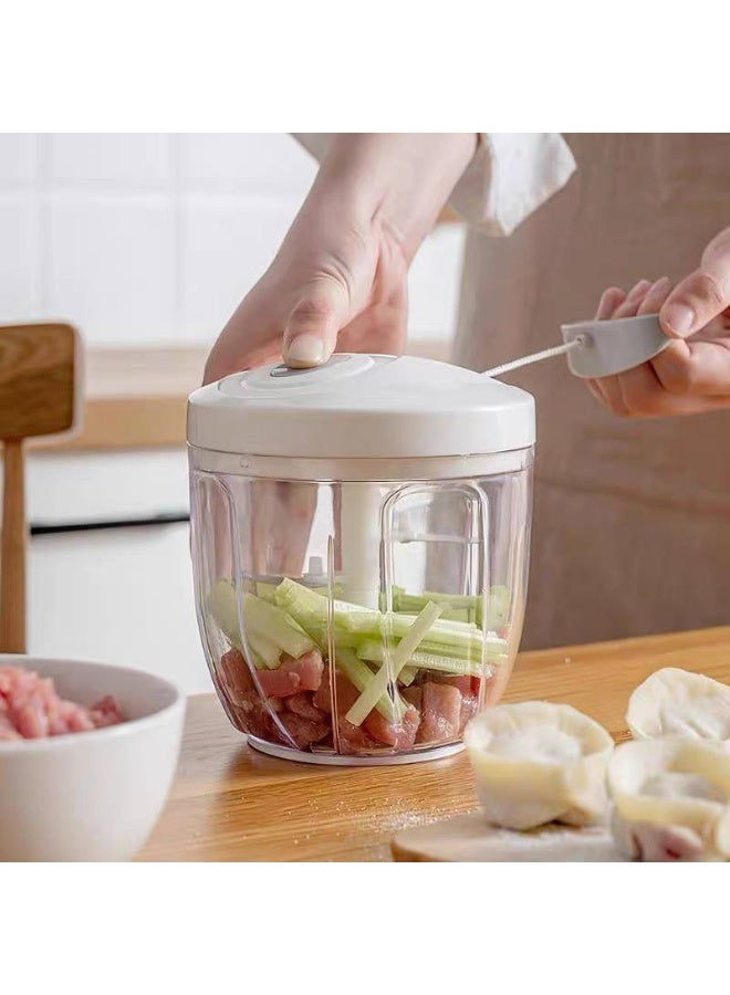 Multi-Purpose Manual Food Chopper with Pull Cord – Hand Chopper for Garlic, Onion, Meat, Fruits, Nuts & Herbs, Sharp Stainless Steel Blades, BPA-Free Bowl, Portable Easy-Clean Kitchen Grinder for Home, Travel & Camping - Image 1