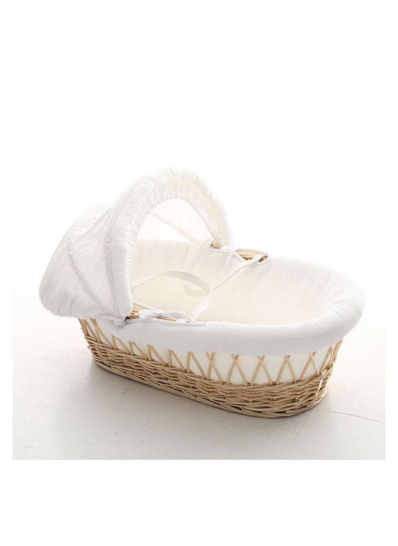 TEKNUM Teknum Infant Wicker Moses Basket with White Waffle Beddings - Wooden Brown  - Image 1
