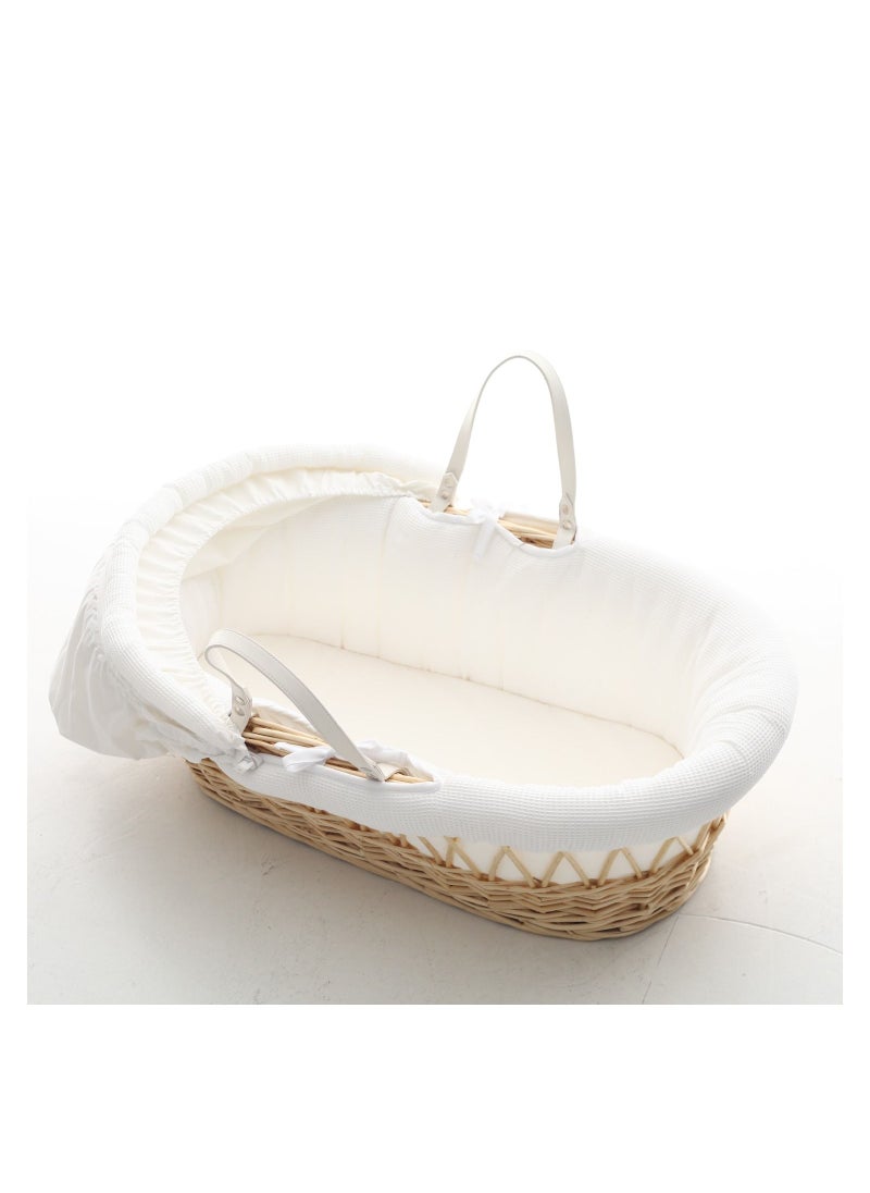 TEKNUM Teknum Infant Wicker Moses Basket with White Waffle Beddings - Wooden Brown  - Image 4