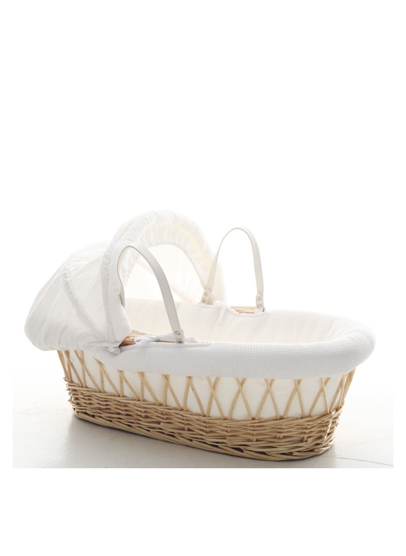 TEKNUM Teknum Infant Wicker Moses Basket with White Waffle Beddings - Wooden Brown  - Image 2