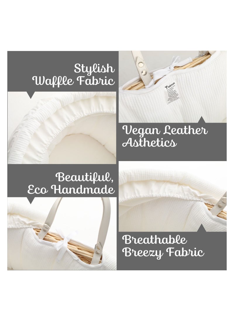 TEKNUM Teknum Infant Wicker Moses Basket with White Waffle Beddings - Wooden Brown  - Image 5