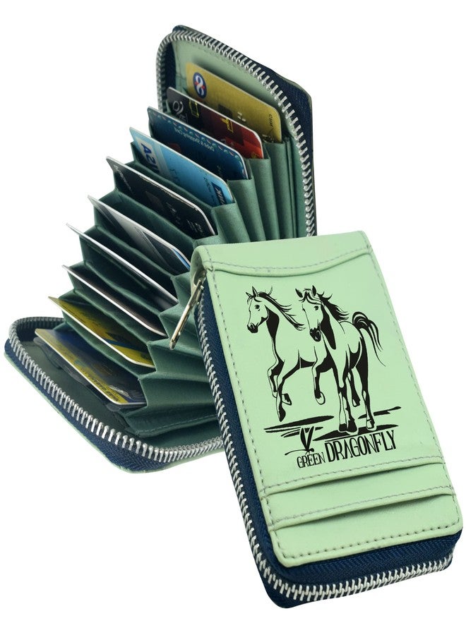 GREEN DRAGONFLY® PU Leather RFID Protected Green Horse Printed Card Organiser/Wallet with Metal Zipper Closure for Men & Women - Image 5