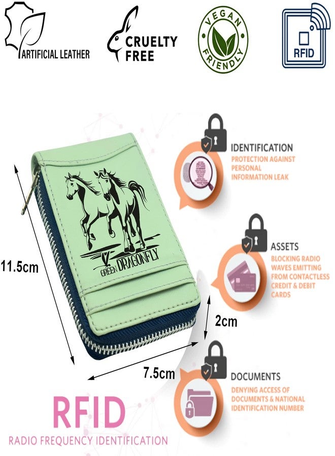 GREEN DRAGONFLY® PU Leather RFID Protected Green Horse Printed Card Organiser/Wallet with Metal Zipper Closure for Men & Women - Image 3