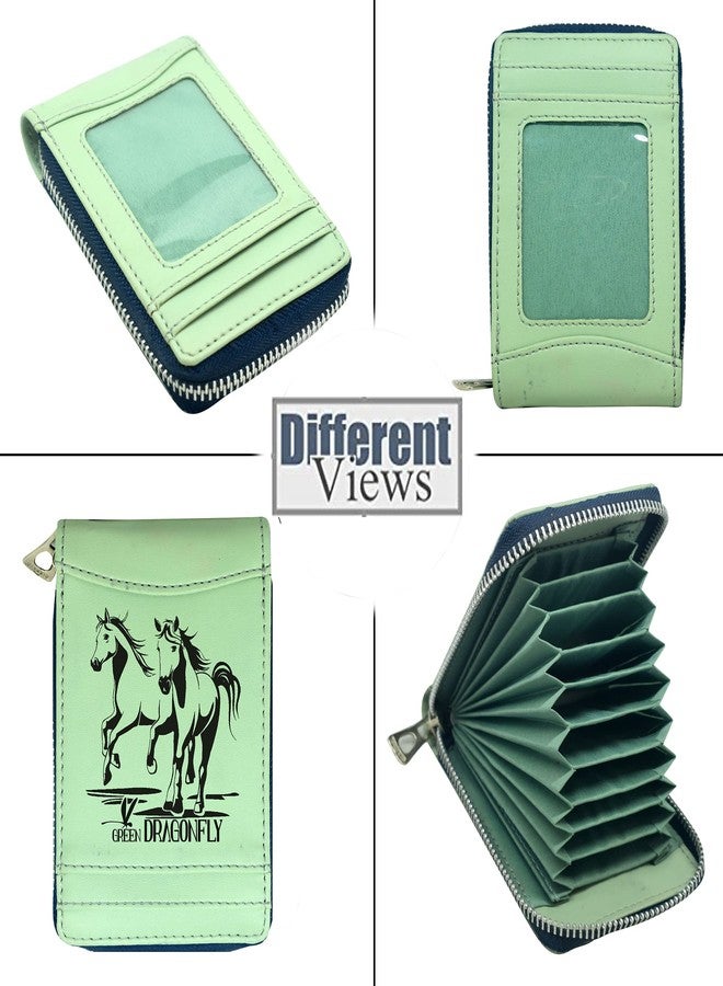 GREEN DRAGONFLY® PU Leather RFID Protected Green Horse Printed Card Organiser/Wallet with Metal Zipper Closure for Men & Women - Image 2