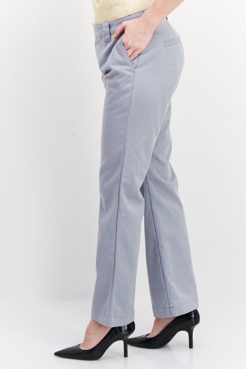WWT Women Regular Fit Straight Leg Plain Pants, Grey - Image 2