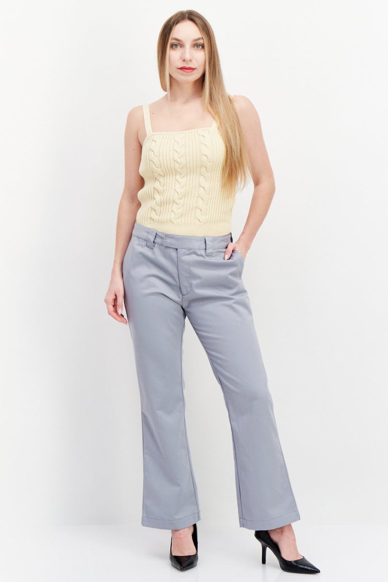 WWT Women Regular Fit Straight Leg Plain Pants, Grey - Image 4