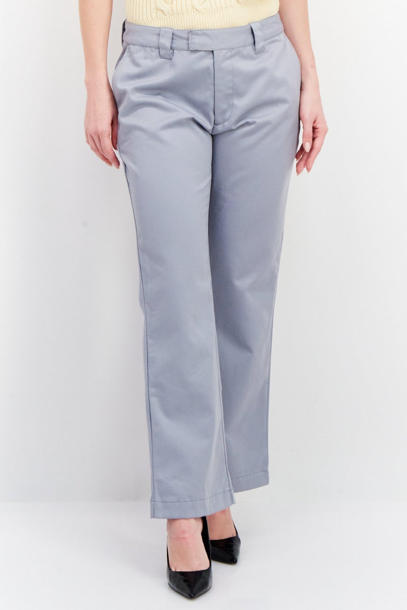 WWT Women Regular Fit Straight Leg Plain Pants, Grey - Image 1