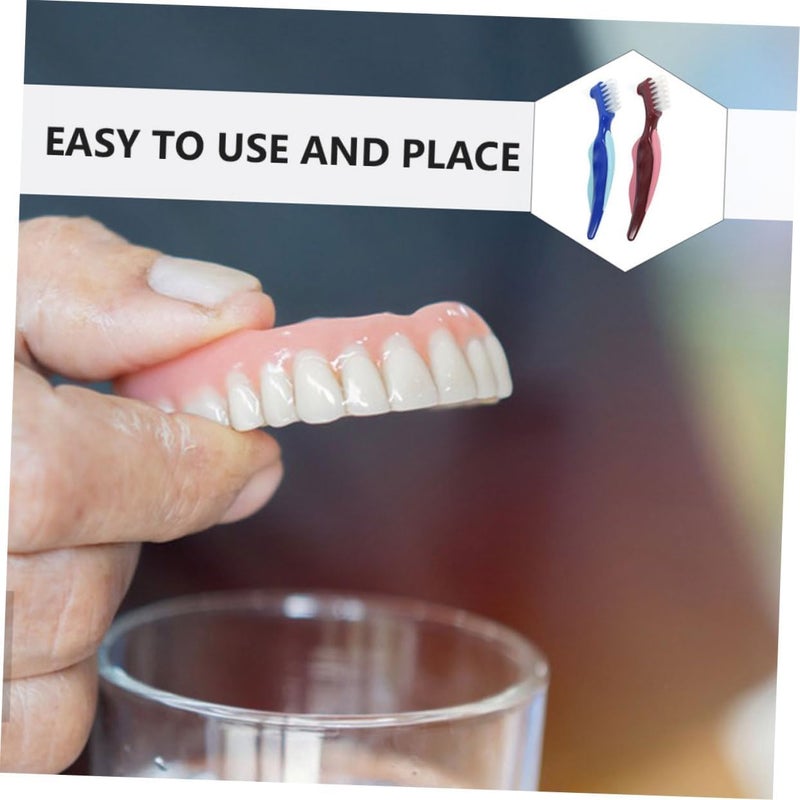 Well-engineered versatile build OUNONA 2Pcs Double-Sided Denture Brush Set Soft Bristles Waterproof Denture Cleaning Tool for Travel Suitable for Elderly and Wearers General need oriented design - Image 4