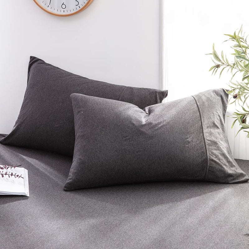 DONEUS Jersey Knit Pillowcases Queen Size  Charcoal Grey Pillowcases Set of 2 with Ultra Soft Breathable Pillowcase and Envelope Closure 20x30 inches