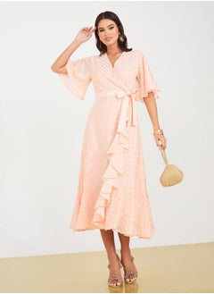 Foil Print Wrap Midi Dress