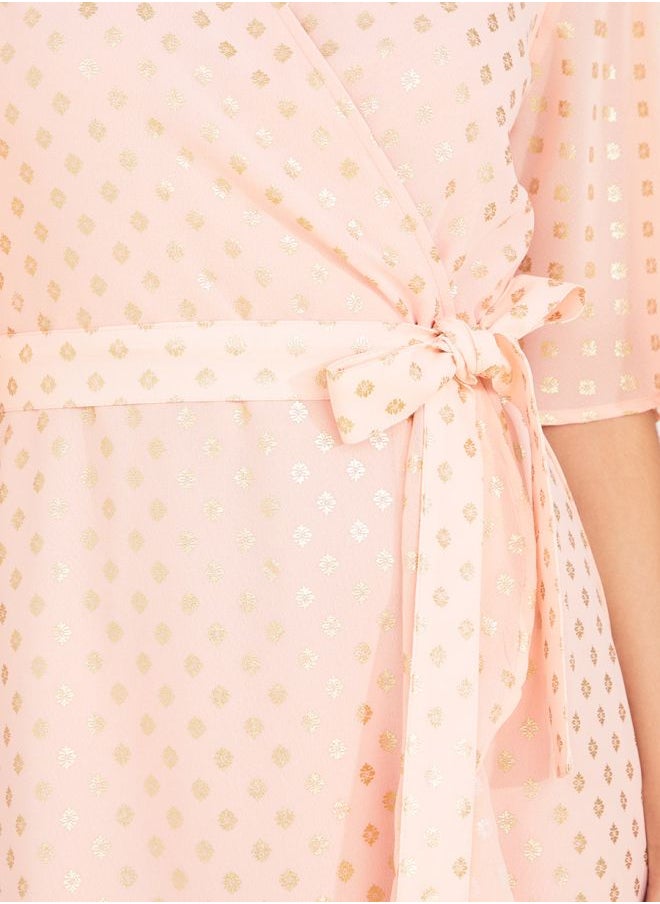 Styli - Foil Print Wrap Midi Dress - Image 1
