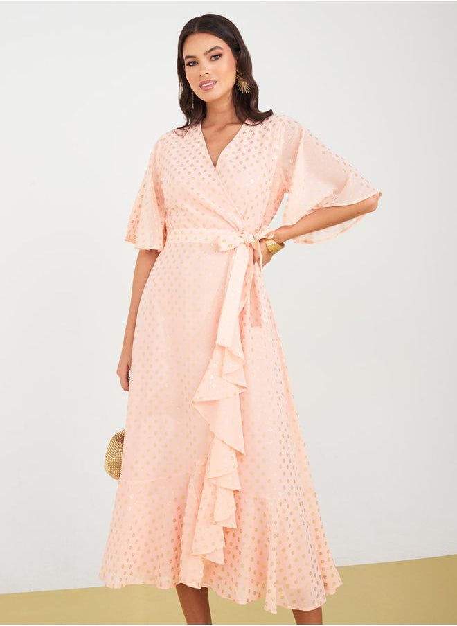 Styli - Foil Print Wrap Midi Dress - Image 1