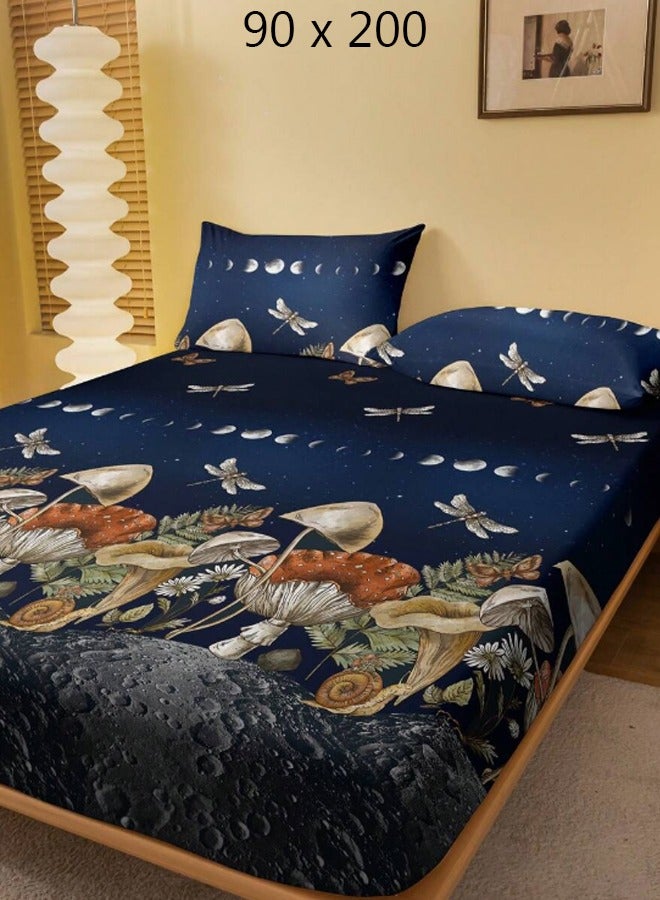 Single Fitted Bed Sheet Blue 90 x 200 cm Without Pillow Cover  - Image 2