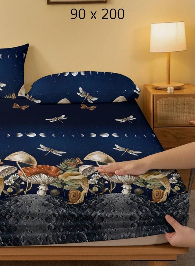 Single Fitted Bed Sheet Blue 90 x 200 cm Without Pillow Cover  - Image 1