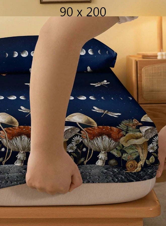 Single Fitted Bed Sheet Blue 90 x 200 cm Without Pillow Cover  - Image 3