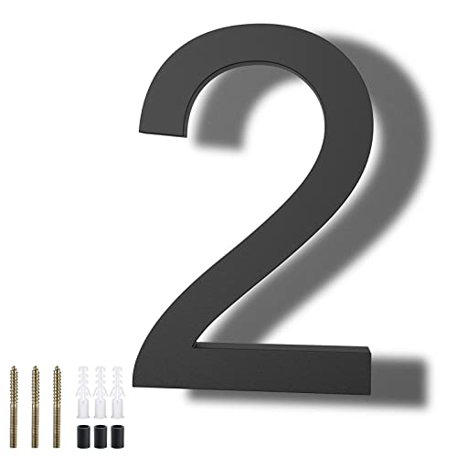DEWEL 8 inch Floating Large House Numbers for Outside, Black Modern House Address Numbers Decor for 911 Visibility Signage with Nail Kits (House Number 2) - Image 1