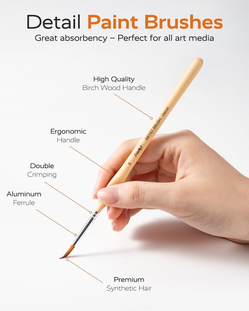 JUSART Detail Paint Brushes Set, 12 PCS Fine Tip Model Miniature Paint Brushes for Fine Detailing - Acrylic, Watercolor, Oil, Models, Rock Painting & Paint by Number - Triangular Handles (Wood) - Image 4