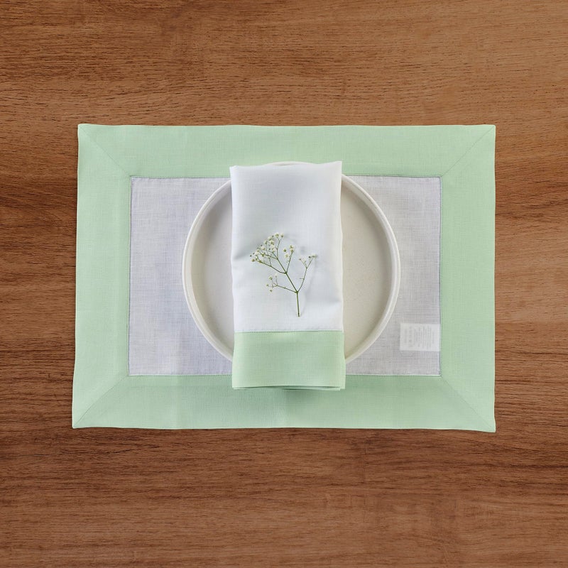 Solino Home Solino Home Linen Dinner Napkins 20 x 20 Inch - 100% Pure Linen Light Green and White Cloth Napkins Set of 4 - Contempo  Handcrafted and Machine Washable  - Image 2