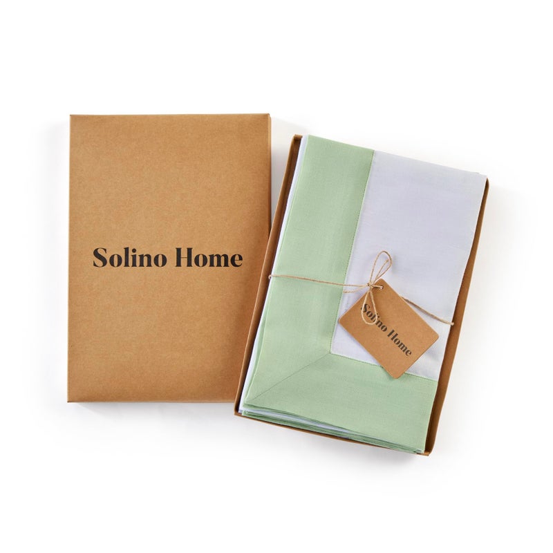 Solino Home Solino Home Linen Dinner Napkins 20 x 20 Inch - 100% Pure Linen Light Green and White Cloth Napkins Set of 4 - Contempo  Handcrafted and Machine Washable  - Image 3