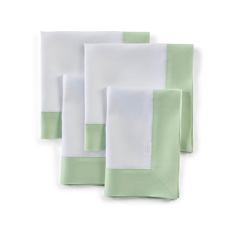 Solino Home Solino Home Linen Dinner Napkins 20 x 20 Inch - 100% Pure Linen Light Green and White Cloth Napkins Set of 4 - Contempo  Handcrafted and Machine Washable  - Image 1