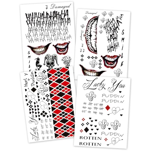 Kotbs 3Pack Large Cosplay Clown Prince Temporary Tattoos 82 x 116 Inch Fake Tattoos for Cosplay Halloween and Parties - Image 2