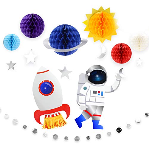 KALEFO 9PCS Outer Space Decor Solar System Hanging Decorations Astonaut Galaxy Planets Honeycomb Space Birthday The Milky Way Party Decor Ceiling Ornaments - Image 1