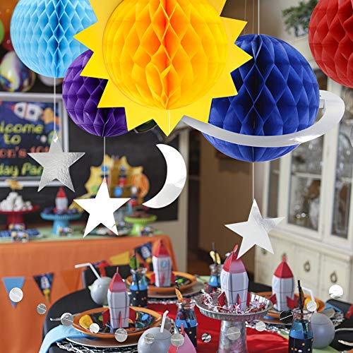 KALEFO 9PCS Outer Space Decor Solar System Hanging Decorations Astonaut Galaxy Planets Honeycomb Space Birthday The Milky Way Party Decor Ceiling Ornaments - Image 2
