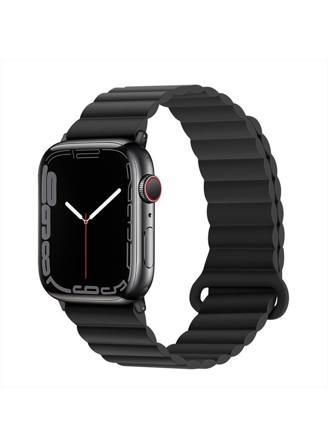 Anlinser Compatible with Apple Watch Band 45mm 44mm 42mm 41mm 40mm 38mm, Women Men Double Side Reversible Magnetic Strap with Loop for iWatch Series 8/7/6/5/4/3/2/1/SE (45mm/44mm/42mm, Black) - Image 1