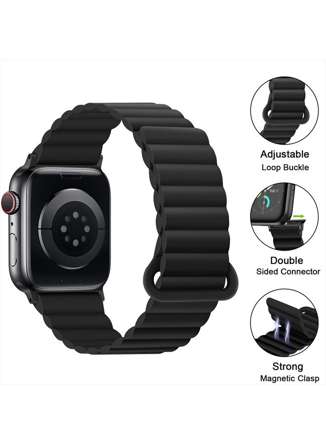 Anlinser Compatible with Apple Watch Band 45mm 44mm 42mm 41mm 40mm 38mm, Women Men Double Side Reversible Magnetic Strap with Loop for iWatch Series 8/7/6/5/4/3/2/1/SE (45mm/44mm/42mm, Black) - Image 4