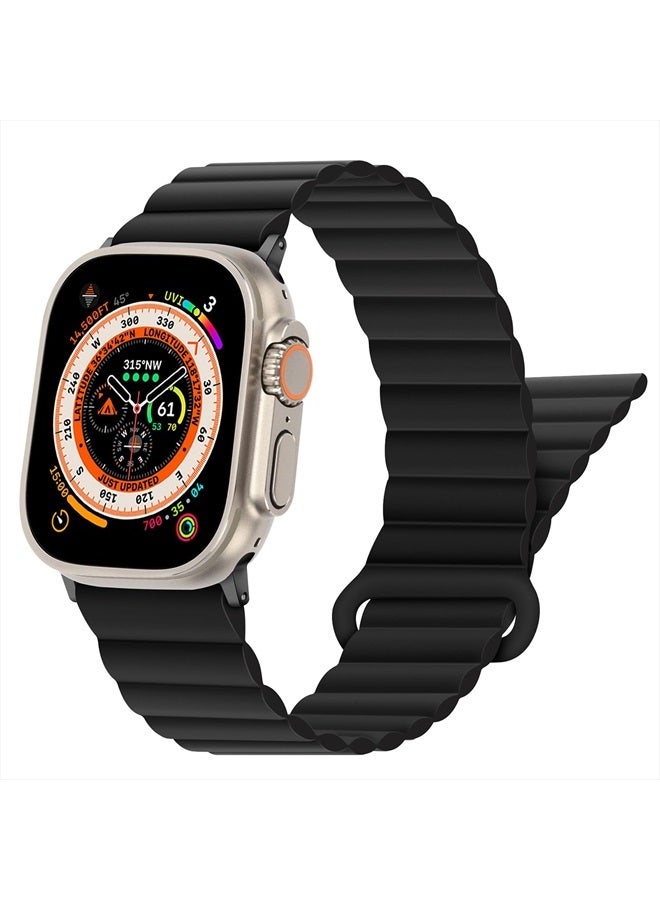 Anlinser Compatible with Apple Watch Band 45mm 44mm 42mm 41mm 40mm 38mm, Women Men Double Side Reversible Magnetic Strap with Loop for iWatch Series 8/7/6/5/4/3/2/1/SE (45mm/44mm/42mm, Black) - Image 2
