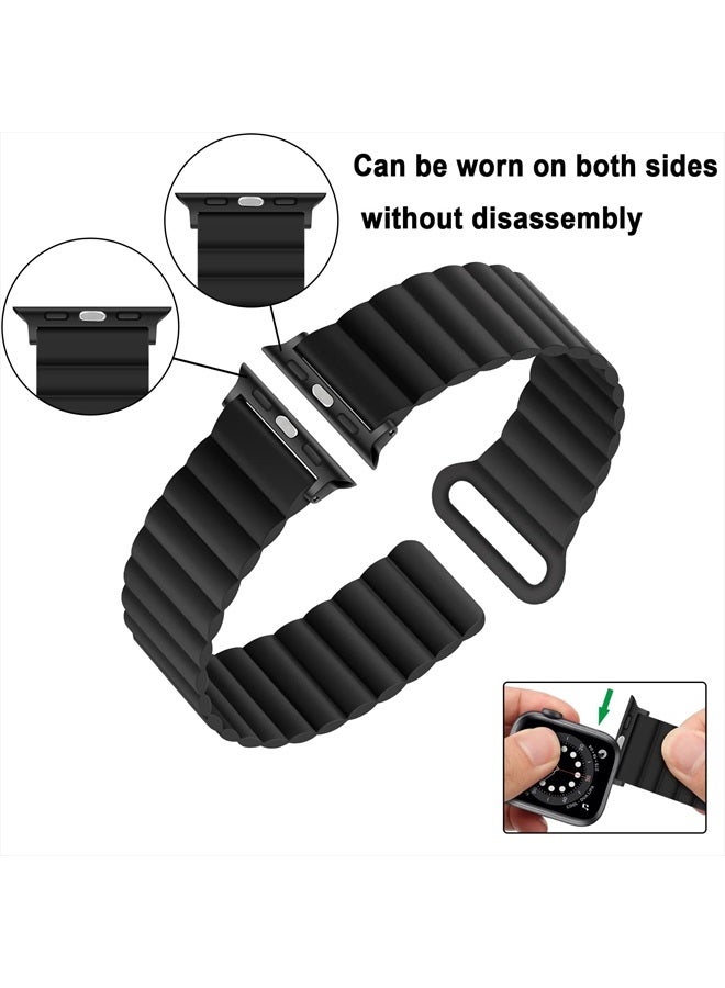 Anlinser Compatible with Apple Watch Band 45mm 44mm 42mm 41mm 40mm 38mm, Women Men Double Side Reversible Magnetic Strap with Loop for iWatch Series 8/7/6/5/4/3/2/1/SE (45mm/44mm/42mm, Black) - Image 3