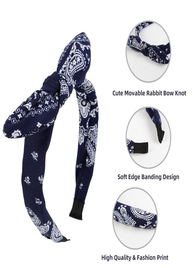 AIBFRID 3 Packs Bow Headbands for Women Girls, Boho Paisley Knotted Hair Accessories, Non Slip Top Knot Turban Hairbands Headwraps, 3PCS (Black, White, Navy Blue) - Image 3