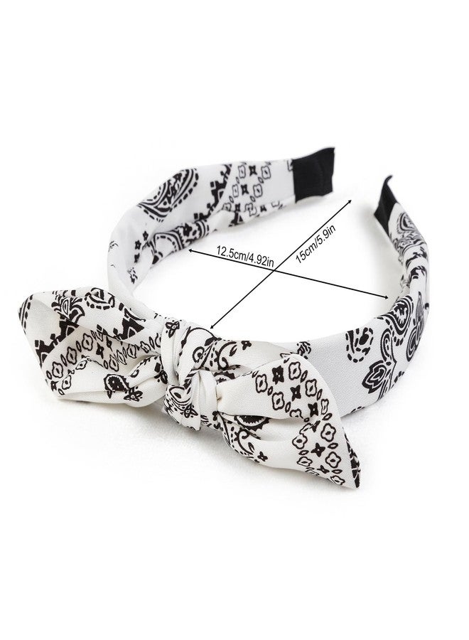 AIBFRID 3 Packs Bow Headbands for Women Girls, Boho Paisley Knotted Hair Accessories, Non Slip Top Knot Turban Hairbands Headwraps, 3PCS (Black, White, Navy Blue) - Image 2