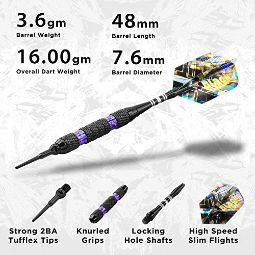Viper Black Ice Soft Tip Darts with Purple Rings, 16 Grams - Image 2