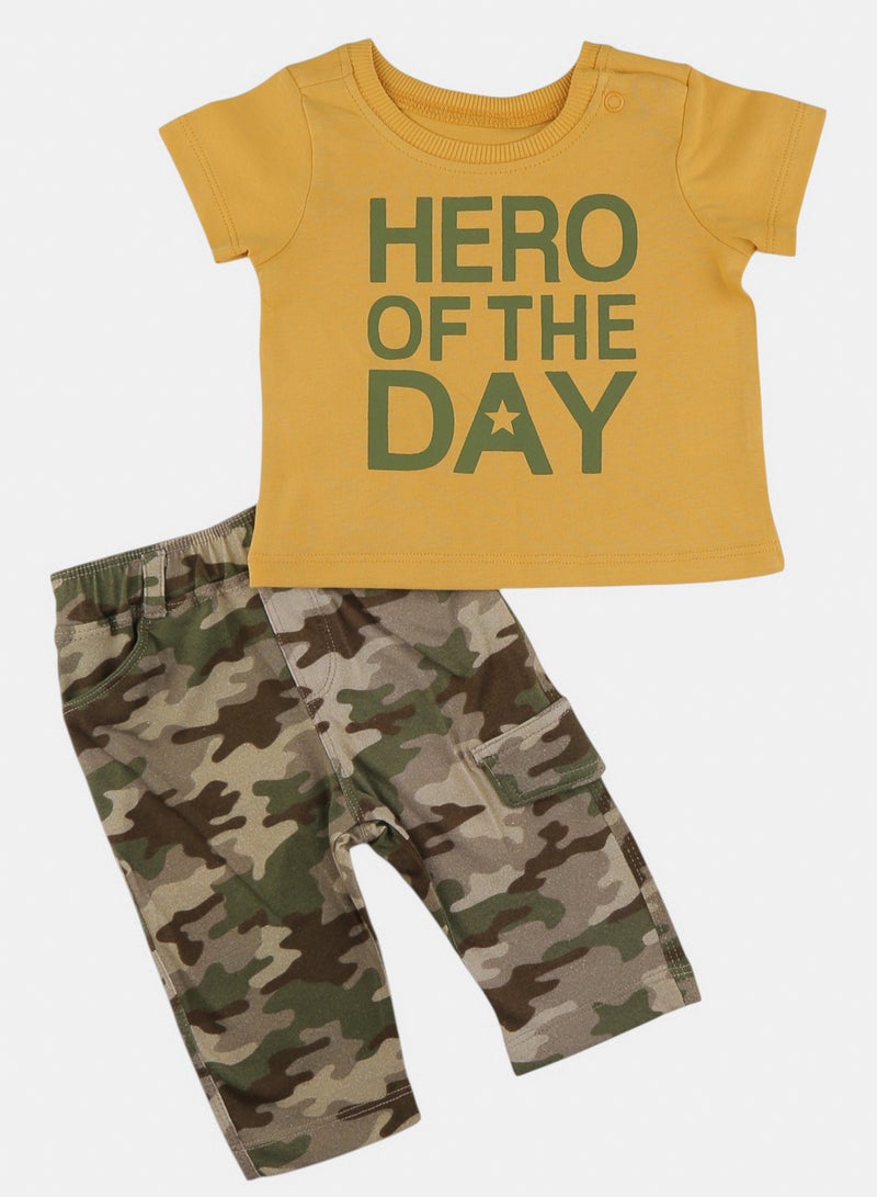 Boys Yellow Hero Printed Pyjama Set