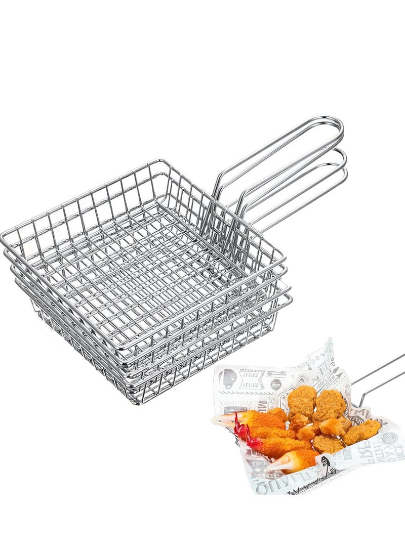 Zikra Mini Square Fry Baskets french fries Basket Chrome Steel Shallow Fried Food Filter Holder Reusable Fries Holder for Kitchen Restaurant Party Barbecue Table Food Serving 4PCS - Image 1
