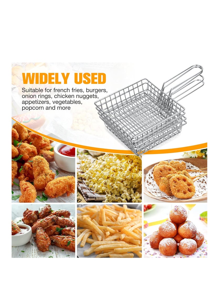 Zikra Mini Square Fry Baskets french fries Basket Chrome Steel Shallow Fried Food Filter Holder Reusable Fries Holder for Kitchen Restaurant Party Barbecue Table Food Serving 4PCS - Image 2