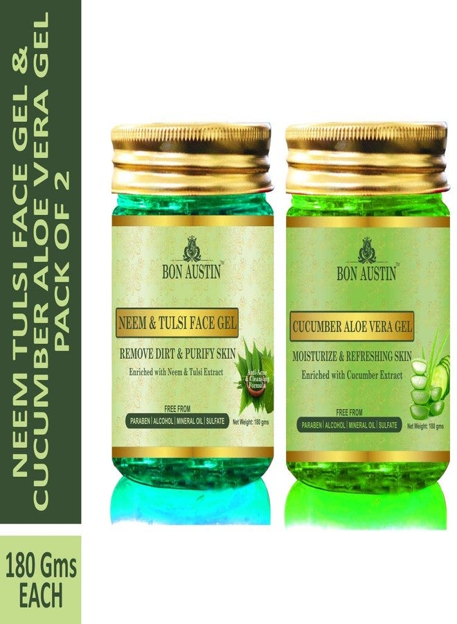 Bon Austin Premium Neem Tulsi Face Gel & Cucumber Aloe Vera Gel Combo Pack of 2 Jars of 180 gms(360 gms) - Image 2