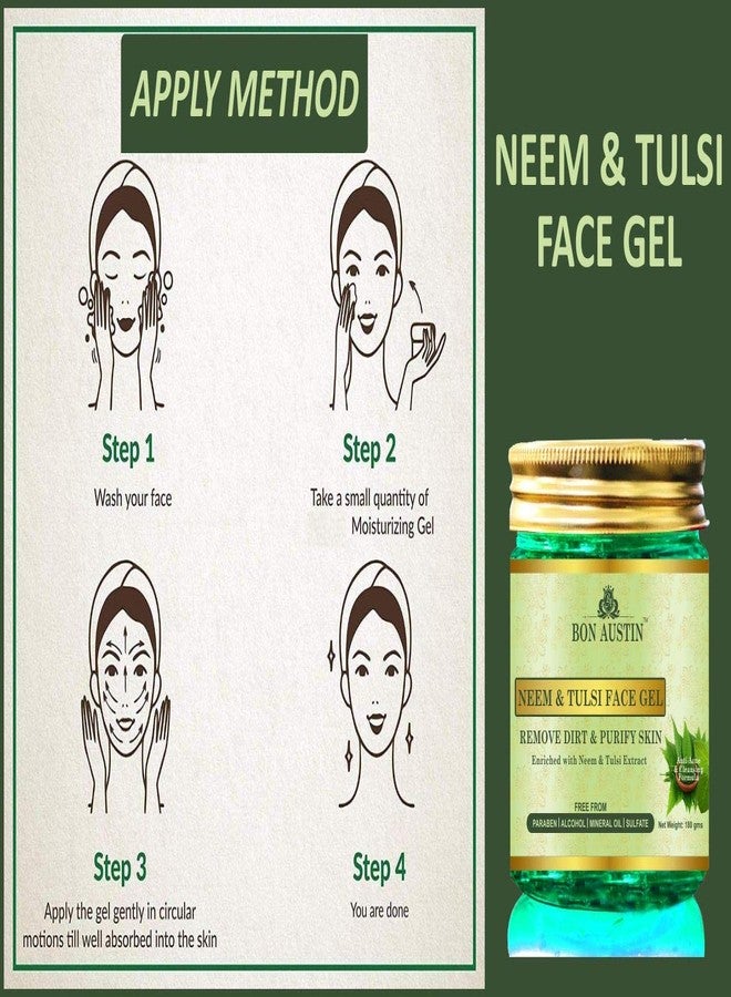 Bon Austin Premium Neem Tulsi Face Gel & Cucumber Aloe Vera Gel Combo Pack of 2 Jars of 180 gms(360 gms) - Image 4