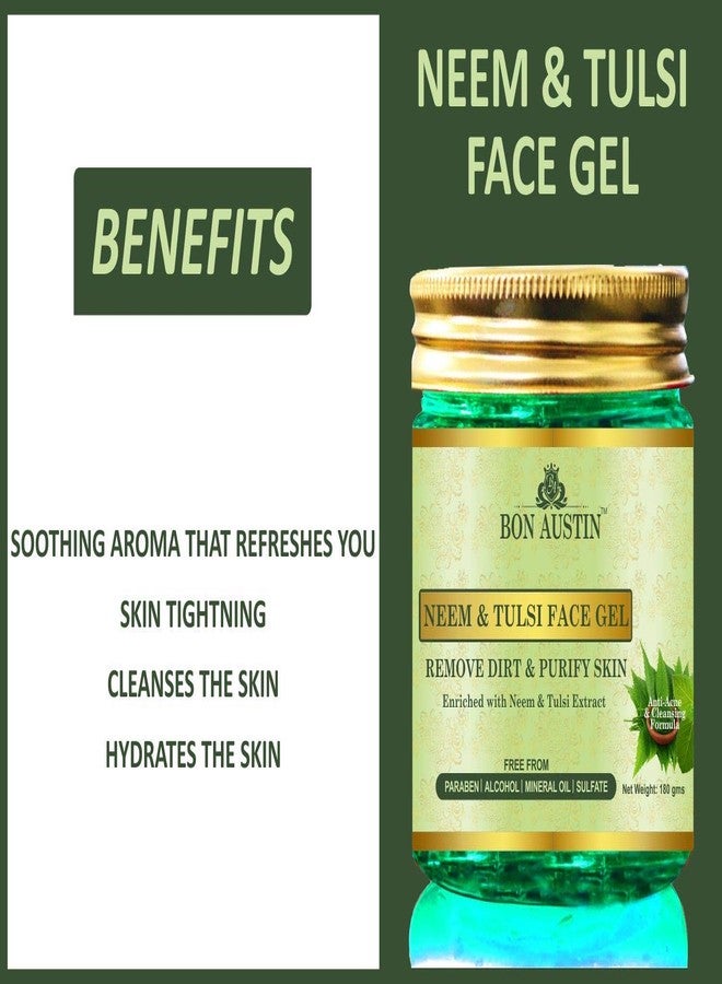 Bon Austin Premium Neem Tulsi Face Gel & Cucumber Aloe Vera Gel Combo Pack of 2 Jars of 180 gms(360 gms) - Image 3