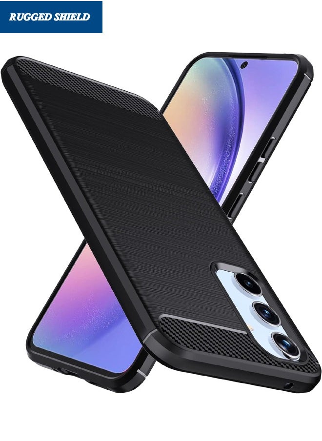 RUGGED SHIELD - Samsung Galaxy A-55 Case, Galaxy A-55 Cover with Brushed Carbon Fiber Texture, Flexible TPU Shockproof Protection Bumper Phone Case, Slim Case Cover for Samsung Galaxy A-55 5G, Black - Image 1