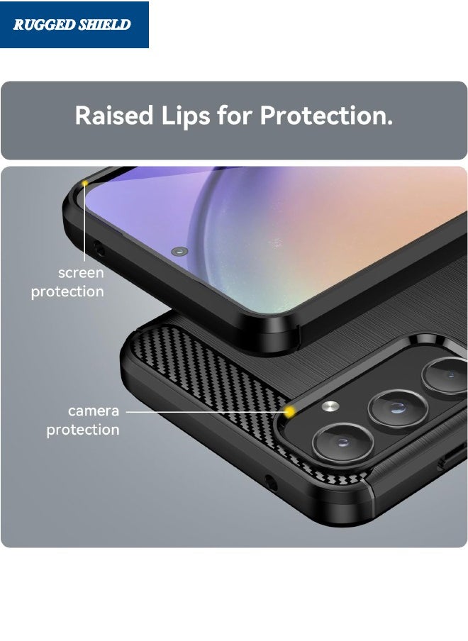 RUGGED SHIELD - Samsung Galaxy A-55 Case, Galaxy A-55 Cover with Brushed Carbon Fiber Texture, Flexible TPU Shockproof Protection Bumper Phone Case, Slim Case Cover for Samsung Galaxy A-55 5G, Black - Image 1