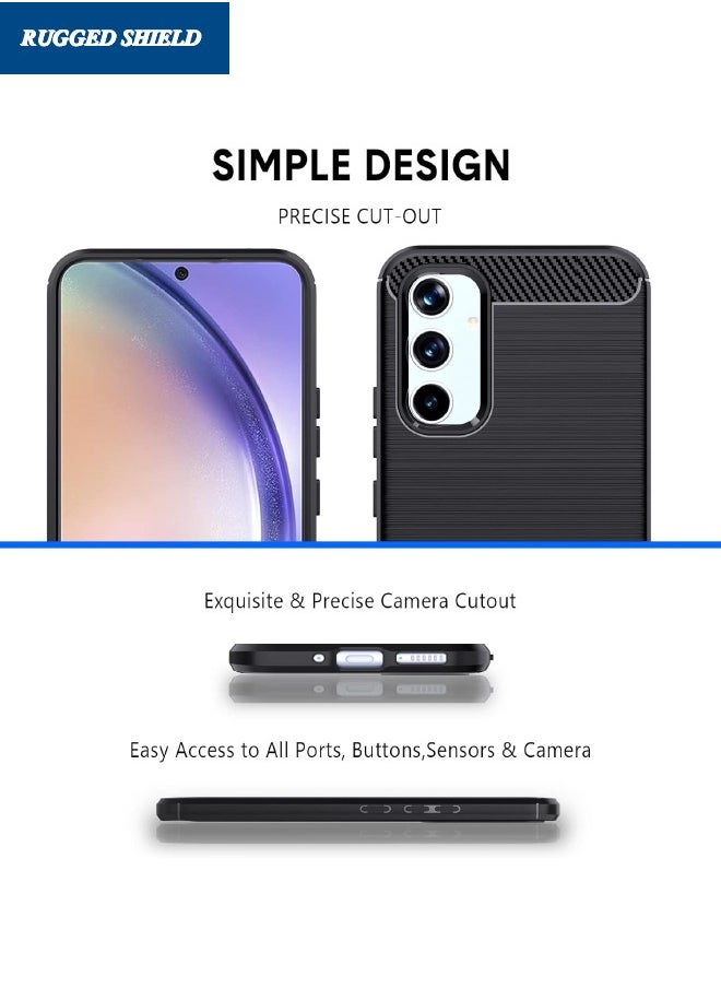 RUGGED SHIELD - Samsung Galaxy A-55 Case, Galaxy A-55 Cover with Brushed Carbon Fiber Texture, Flexible TPU Shockproof Protection Bumper Phone Case, Slim Case Cover for Samsung Galaxy A-55 5G, Black - Image 1